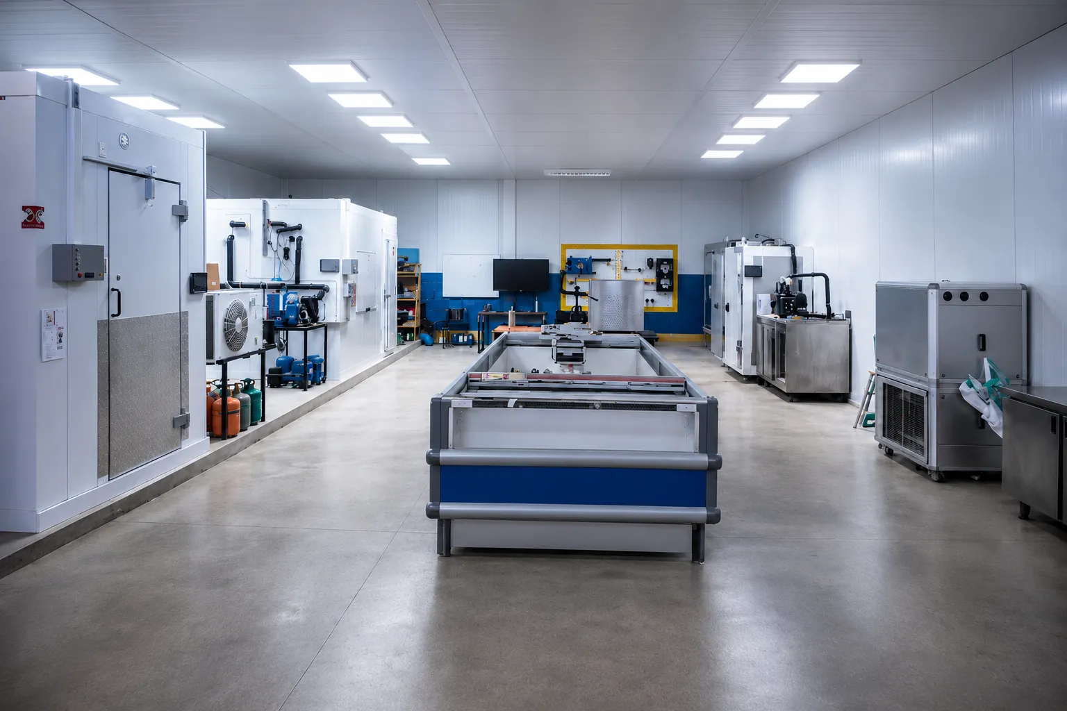 Laboratório industrial limpo e organizado do Projeto Cursos Viana