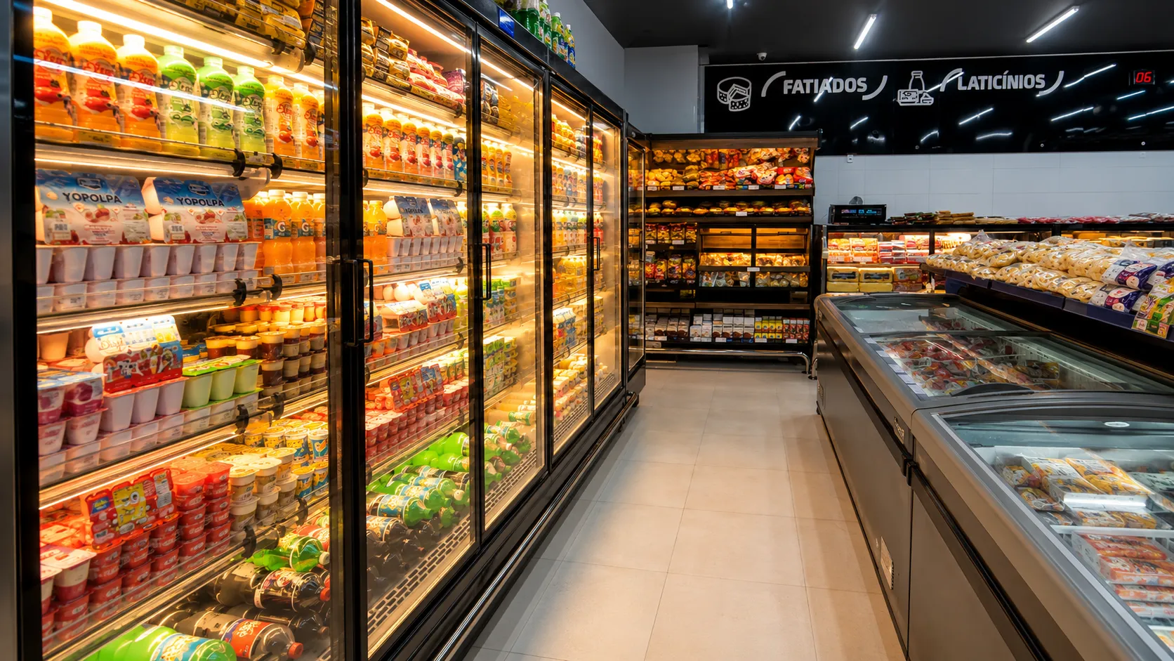 Expositores de iogurtes e laticínios do Projeto RioFrios Supermercado