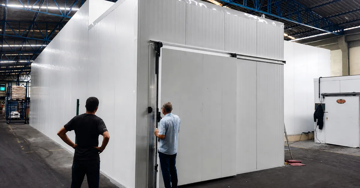Câmara fria industrial instalada na Refrigerantes Convenção, no Distrito Industrial do Rio de Janeiro.